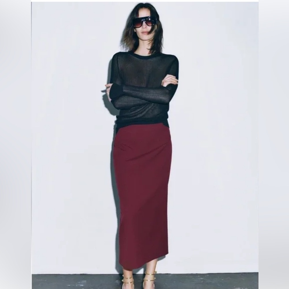 Zara Burgundy Midi Skirt